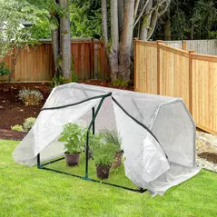 Outsunny Mini  Greenhouse Grow House PVC Cover Steel Frame White 99L x 71W x 60H cm - 9