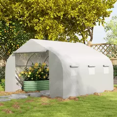 Outsunny Walk-In Polytunnel Greenhouse Warm House Garden Tunnel Shelter Plant Shed with Door and Windows, Galvanised Steel Frame, 3.5 x 3 x 2m, White - 9