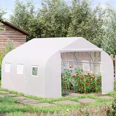 Outsunny Walk-In Polytunnel Greenhouse Warm House Garden Tunnel Shelter Plant Shed with Door and Windows, Galvanised Steel Frame, 3.5 x 3 x 2m, White - 2