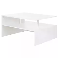 HOMCOM Coffee Table with Storage, 2-Tier Centre Table, Modern Living Room Table with Open Shelf and Aluminium Poles, White - 1