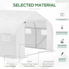 Outsunny Walk-In Polytunnel Greenhouse Warm House Garden Tunnel Shelter Plant Shed with Door and Windows, Galvanised Steel Frame, 3.5 x 3 x 2m, White - 4