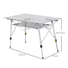 Outsunny 4FT Folding Aluminium Picnic Table Portable Camping BBQ Table Roll Up Top Mesh Layer Rack with Carrying Bag - 3