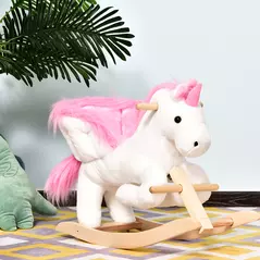HOMCOM Kids Rocking Horse Toy, Plush Unicorn Rocker Seat with Wood Base and Music, for 1.5-3 Years - 2