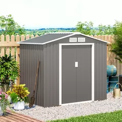 Outsunny 7ft x 4ft Lockable Garden Metal Storage Shed Storage Roofed Tool Metal Shed w/ Air Vents Steel Grey - 2