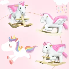 HOMCOM Kids Rocking Horse Toy, Plush Unicorn Rocker Seat with Wood Base and Music, for 1.5-3 Years - 7