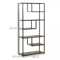 HOMCOM 6 Tier Bookcase, Industrial Tall Shelf Unit with Steel Frame for Home Office, Study, Living Room, Hallway, 82 x 33.5 x 175 cm, Rustic Brown and Black - 3