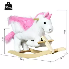 HOMCOM Kids Rocking Horse Toy, Plush Unicorn Rocker Seat with Wood Base and Music, for 1.5-3 Years - 3