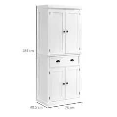 HOMCOM Freestanding Kitchen Cupboard, 184cm Tall Storage Cabinet with Doors and Shelves, Traditional Colonial 4-Door Kitchen Pantry Cupboard with Drawer, White - 3