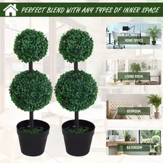 Outsunny Set of 2 Artificial Boxwood Ball Topiary Trees Potted Decorative Plant Indoor Décor (67cm) - 5
