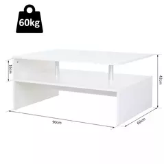 HOMCOM Coffee Table with Storage, 2-Tier Centre Table, Modern Living Room Table with Open Shelf and Aluminium Poles, White - 3