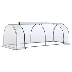 Outsunny Mini Greenhouse, Small Polytunnel Green House with Zipped Doors, Steel Frame for Garden Patio, 250 x 100 x 80cm, Clear - 1