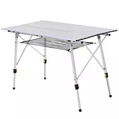 Outsunny 4FT Folding Aluminium Picnic Table Portable Camping BBQ Table Roll Up Top Mesh Layer Rack with Carrying Bag - 1