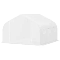 Outsunny Walk-In Polytunnel Greenhouse Warm House Garden Tunnel Shelter Plant Shed with Door and Windows, Galvanised Steel Frame, 3.5 x 3 x 2m, White - 1