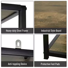 HOMCOM 6 Tier Bookcase, Industrial Tall Shelf Unit with Steel Frame for Home Office, Study, Living Room, Hallway, 82 x 33.5 x 175 cm, Rustic Brown and Black - 6