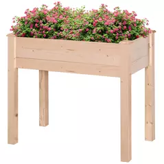Outsunny Garden Wooden Planters， Rectangular Raised Bed,Flower Box, Fir Wood Indoor/Outdoor, Oak Tone, 86L x 46W x 76Hcm - 1