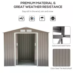 Outsunny 7ft x 4ft Lockable Garden Metal Storage Shed Storage Roofed Tool Metal Shed w/ Air Vents Steel Grey - 4