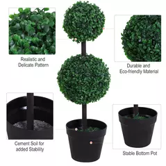 Outsunny Set of 2 Artificial Boxwood Ball Topiary Trees Potted Decorative Plant Indoor Décor (67cm) - 8