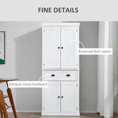 HOMCOM Freestanding Kitchen Cupboard, 184cm Tall Storage Cabinet with Doors and Shelves, Traditional Colonial 4-Door Kitchen Pantry Cupboard with Drawer, White - 7