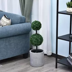 Outsunny Set of 2 Artificial Boxwood Ball Topiary Trees Potted Decorative Plant Indoor Décor (67cm) - 1