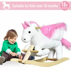 HOMCOM Kids Rocking Horse Toy, Plush Unicorn Rocker Seat with Wood Base and Music, for 1.5-3 Years - 5