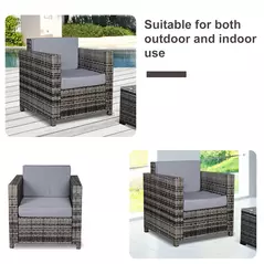 Outsunny Rattan Garden Armchair 10cm Cushion Outdoor Single Chair with Steel Frame, Grey - 4