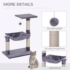 PawHut Cat Scratch Post with Bed Cat Tree for Indoor Cats Sisal Scratching Posts Hammock Kitty Activity Centre Grey - 5