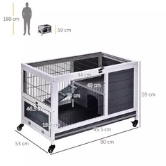 PawHut Wooden Guinea Pig Hutch, 2-Floor Bunny Cage w/ Enclosed Run Area, Grey - 3