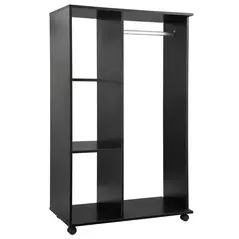HOMCOM Open Wardrobe on Wheels, Bedroom Wardrobe with Clothes Hanging Rail, 3 Storage Shelves, Mobile Garment Rack for Cloakroom, Hallway, Black - 1