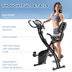 HOMCOM 2-in-1 Folding Exercise Bike with 8-Level Magnetic Resistance, Arm Resistance Band, Pulse Sensor, Black - 9