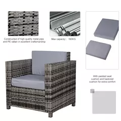 Outsunny Rattan Garden Armchair 10cm Cushion Outdoor Single Chair with Steel Frame, Grey - 5