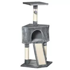 PawHut Corner Cat Tree for Indoor Cats, Kitten Tower with Scratching Post House Ladder Toy - Grey - 1