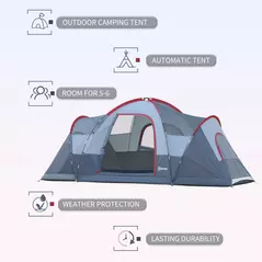 Outsunny Fibreglass & Steel Frame 5/6 Person Lightweight Camping Tent Blue - 4