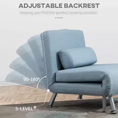HOMCOM Linen Chair Bed, 3-in-1 Convertible Sleeper Chair with Adjustable Backrest, Pillow, for Living Room, Bedroom, Sky Blue - 4