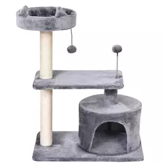 PawHut Cat Tree for Indoor Cats with Scratching Post Climbing Tower Kitty Activity Centre Condo Perch Jumping Platforms Grey 60L x 40W x 81H cm - 8