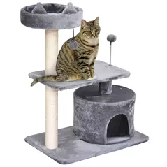 PawHut Cat Tree for Indoor Cats with Scratching Post Climbing Tower Kitty Activity Centre Condo Perch Jumping Platforms Grey 60L x 40W x 81H cm - 1