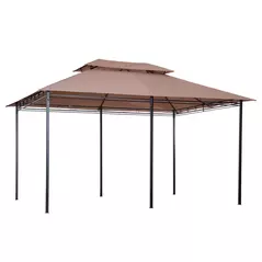 Outsunny 4m x 3(m)Garden Gazebo, Double Roof Outdoor Gazebo Canopy Shelter with Curtains, Solid Steel Frame for Patio, Garden, Brown - 9
