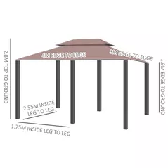 Outsunny 4m x 3(m)Garden Gazebo, Double Roof Outdoor Gazebo Canopy Shelter with Curtains, Solid Steel Frame for Patio, Garden, Brown - 3