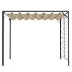 Outsunny 3 x 2.8m Metal Pergola, with Retractable Fabric Roof - Beige - 7
