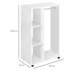 HOMCOM Open Wardrobe on Wheels, Bedroom Wardrobe with Clothes Hanging Rail, 3 Storage Shelves, Mobile Garment Rack for Cloakroom, Hallway, White - 3