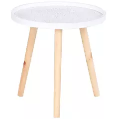 HOMCOM Coffee Table, Carved Floral Round Table with Tray-style Top and Wood Legs, Modern Side Table for Living Room, White - 8