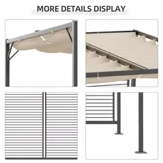 Outsunny 3 x 2.8m Metal Pergola, with Retractable Fabric Roof - Beige - 5