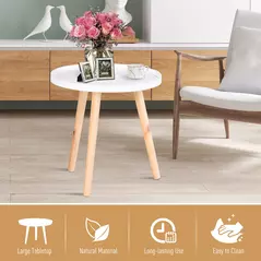 HOMCOM Coffee Table, Carved Floral Round Table with Tray-style Top and Wood Legs, Modern Side Table for Living Room, White - 4