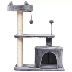PawHut Cat Tree for Indoor Cats with Scratching Post Climbing Tower Kitty Activity Centre Condo Perch Jumping Platforms Grey 60L x 40W x 81H cm - 9