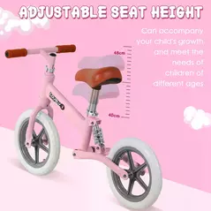 HOMCOM 12" Kids Balance Bike No Pedal Bicycle EVA Tire Adjustable Seat Toddler Training Bike W/ Shock Absorber 2 - 5 Years Gift for Boys Girls Pink - 6