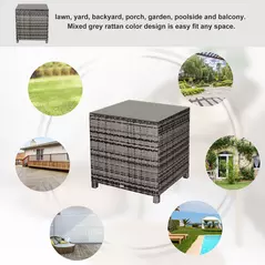 Outsunny Square PE Rattan Garden Table, with Glass Table Top - Grey - 6