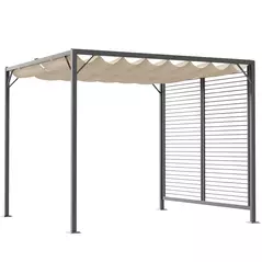 Outsunny 3 x 2.8m Metal Pergola, with Retractable Fabric Roof - Beige - 1