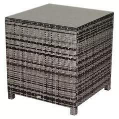 Outsunny Square PE Rattan Garden Table, with Glass Table Top - Grey - 2