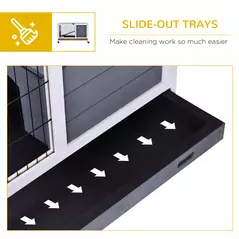 PawHut Wooden Guinea Pig Hutch, 2-Floor Bunny Cage w/ Enclosed Run Area, Grey - 6