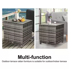 Outsunny Square PE Rattan Garden Table, with Glass Table Top - Grey - 5
