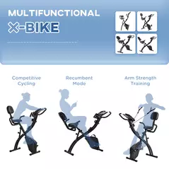HOMCOM 2-in-1 Folding Exercise Bike with 8-Level Magnetic Resistance, Arm Resistance Band, Pulse Sensor, Black - 8